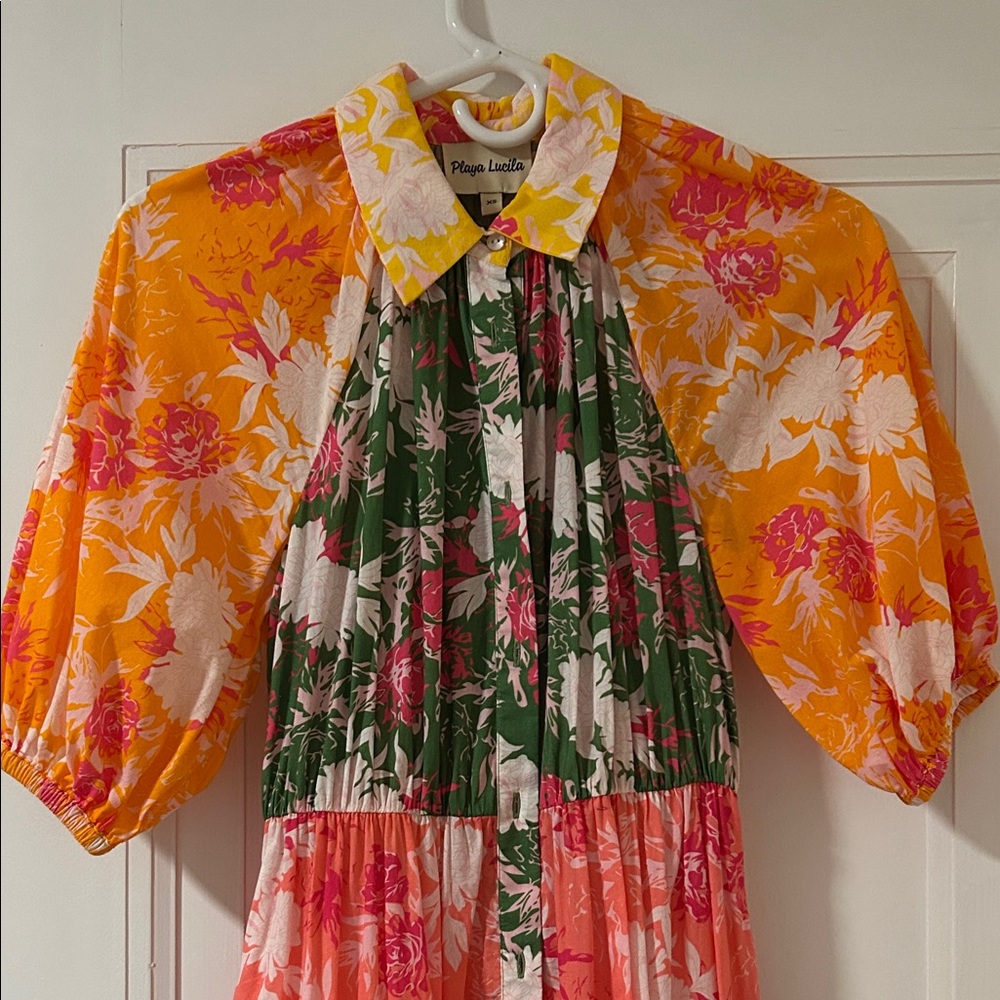 Playa Lucila Colorful Floral Dress with Puff Sleeves